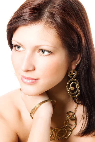 Closeup portrait of a beautiful younf brunette woman — Stock Photo, Image
