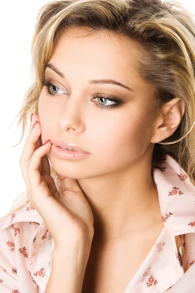 Closeup studio portrait of beautiful sexy young blond woman — Stock Photo, Image
