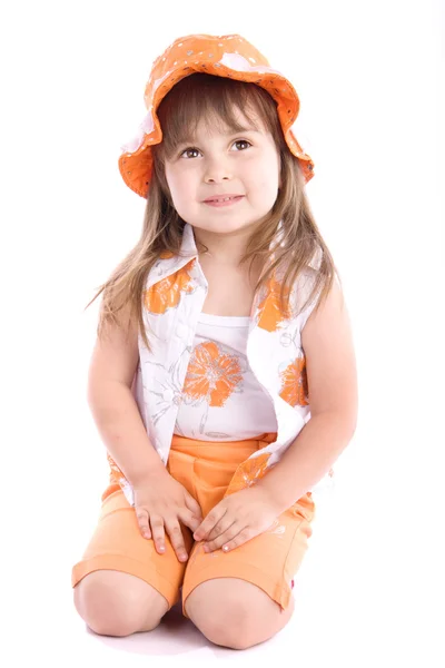 stock image Adorable little girl in orange hat