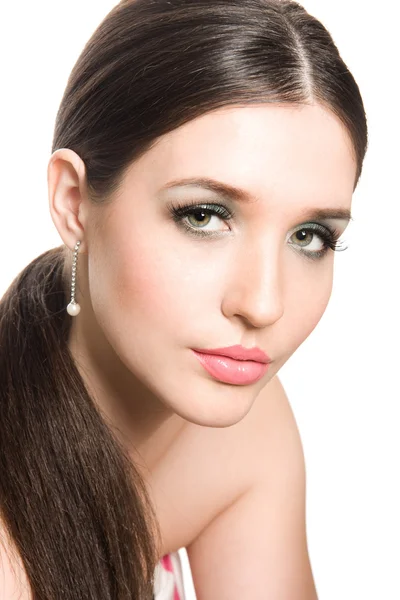 Studio portrait of beautiful sexy young, closeup fresh woman face — Stock Photo, Image