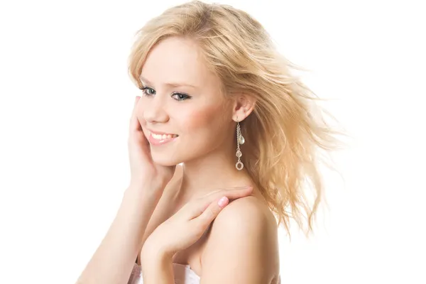 Closeup studio portrait of a beautiful young blond girl — Stock Photo, Image