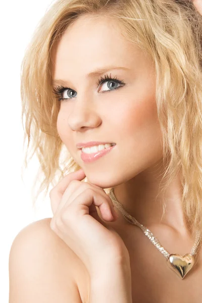 Closeup στούντιο πορτρέτο του μια όμορφη νεαρή ξανθιά κοπέλα — Φωτογραφία Αρχείου