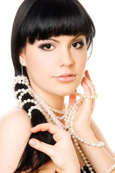 Closeup studio portrait of a beautiful fresh brunette girl — Stock Photo, Image