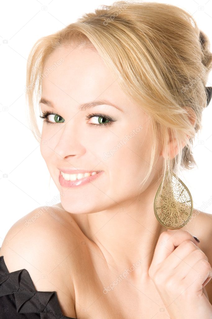 Closeup studio portrait of a beautiful fresh blond girl with perfect skin and hair