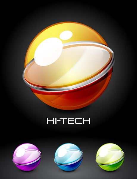 Conjunto de cor esfera brilhante com elementos metálicos —  Vetores de Stock