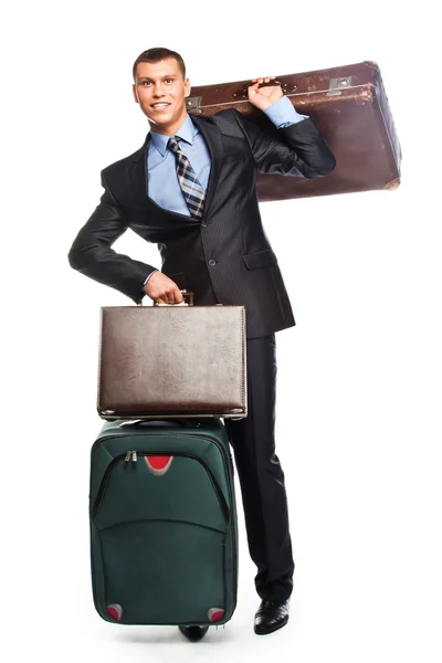 Genç işadamı ile üç bavul — Stok fotoğraf