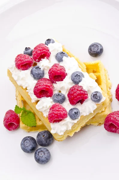 Waffle with fruit — Stock Photo, Image