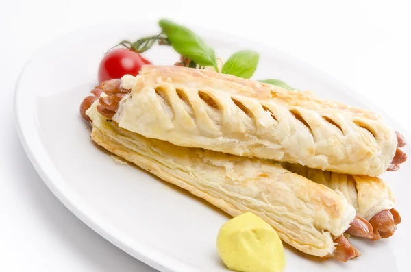 Frankfurter and puff pastry — Stock Photo, Image