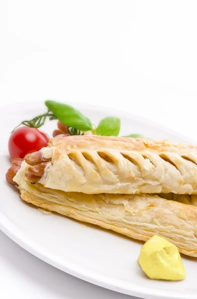 Frankfurter and puff pastry — Stock Photo, Image