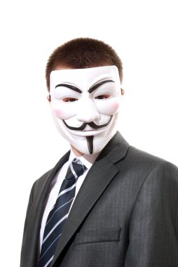 Concept photo with masked businessman in suit clipart