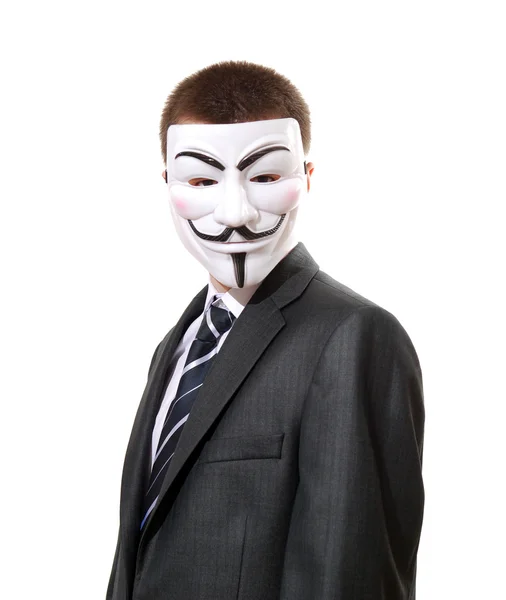 Concept photo with masked businessman in suit — Stock Photo, Image