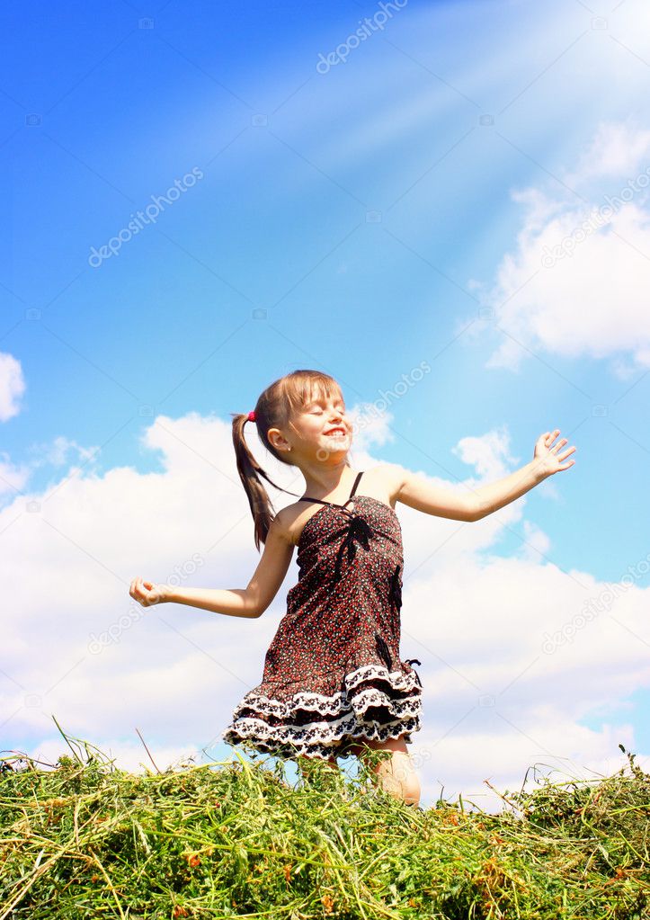 Child girl enjoy the sunshine