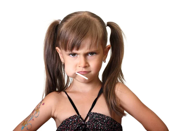 Portrait of funny angry child girl — Stock Photo, Image