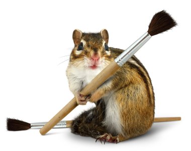 Funny chipmunk hold paint brush clipart