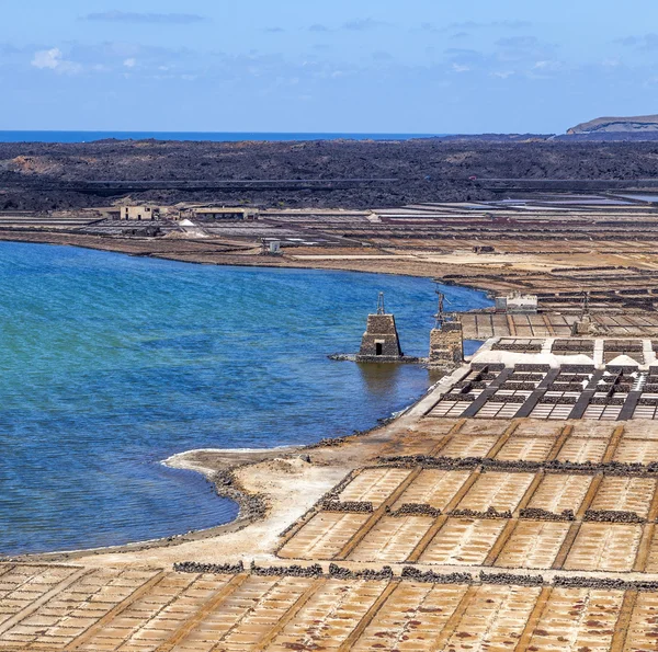Refinaria de sal, Salina de Janubio, Lanzarote, Espanha — Fotografia de Stock