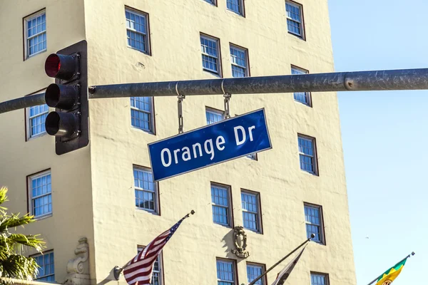 Oranžová cesta značení v Hollywoodu — Stock fotografie