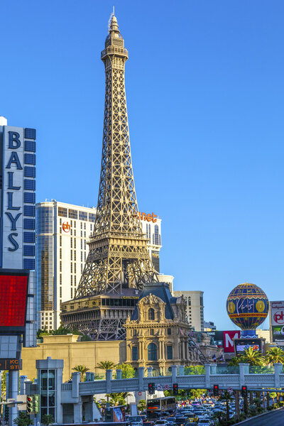 LAS VEGAS, NV - JUNE 15: Paris Las Vegas hotel and casino on June 15, 2012 in Las Vegas, Nevada, USA. It includes a half scale, 541-foot (165 m) tall replica of the Eiffel Tower