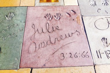 Handprints of Julie Andrews in Hollywood Boulevard in the concre clipart