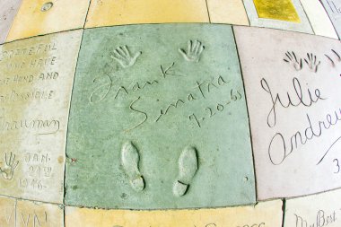 Handprints of Frank Sinatra in Hollywood Boulevard in the concre clipart