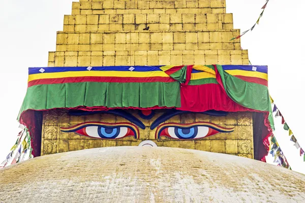 stock image Bodhnath stupa in kathmandu with buddha eyes and prayer flags wi