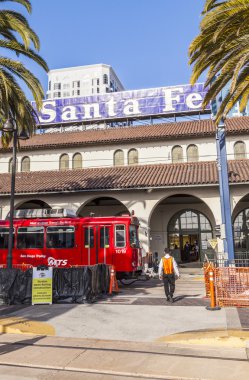 Diesel train arrives at Union Station clipart