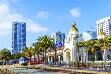 Train arrives at Union Station in San Diego, USA clipart