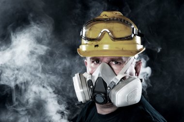 Man wearing respirator clipart