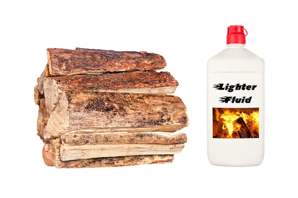 Firewood e fluido de arranque — Fotografia de Stock