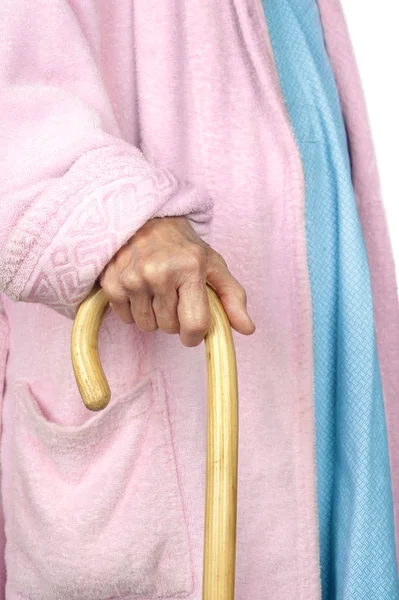 Elderly woman walking with cane — Stock Photo, Image