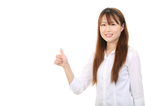 Young asian businesswoman with thumb up