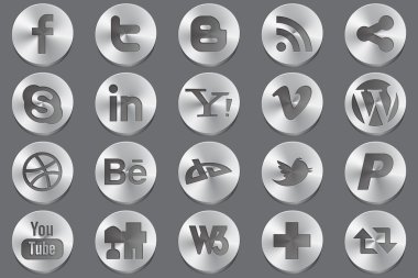 Social 3d silver icons clipart