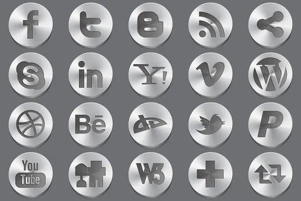 Icone sociali in argento 3d — Vettoriale Stock