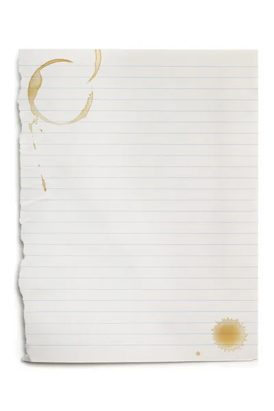 コーヒーと引き裂かれた便箋汚れ — ストック写真