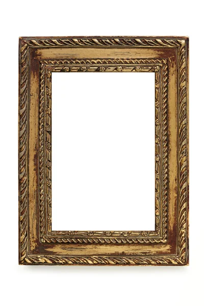 Moldura de retrato Shabby Chic dourado sobre branco — Fotografia de Stock