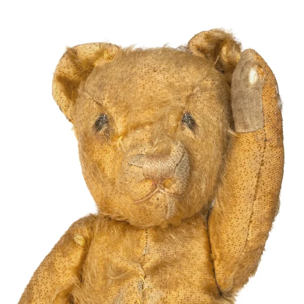 Vintage-Teddybär winkt über Weiß — Stockfoto