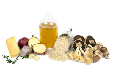 Mushroom Risotto Ingredients over White clipart