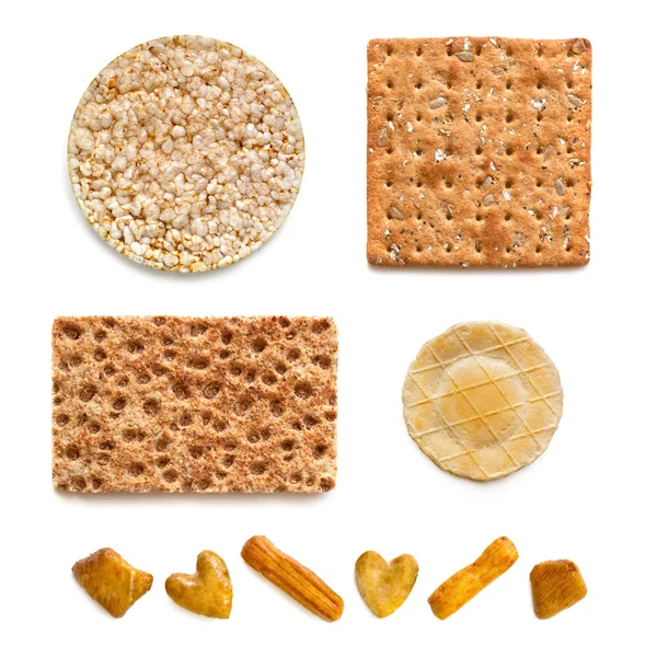 Raccolta di cracker su bianco — Foto Stock