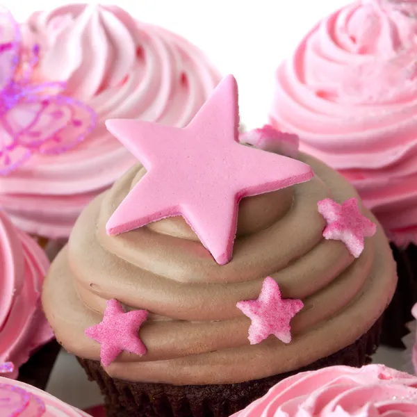 Σοκολάτα cupcake με ροζ αστέρια — Φωτογραφία Αρχείου
