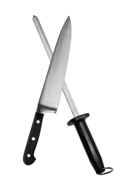 Nóż do porcjowania i stali ostrzenie — Zdjęcie stockowe