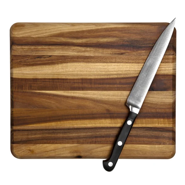 Nóż na na białym tle deska do krojenia — Zdjęcie stockowe