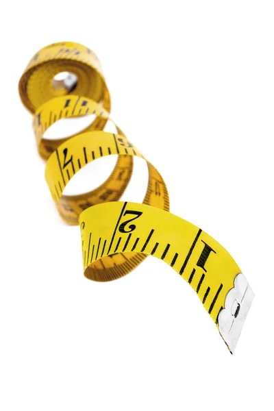 Yellow Tape Measure over White — Stock Photo, Image