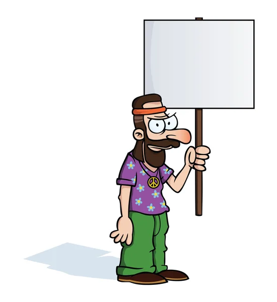 Angry hippie with protest sign — Stock Vector