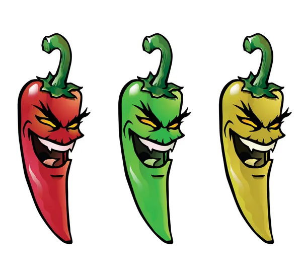 Evil hot chili peppers — Stock Vector