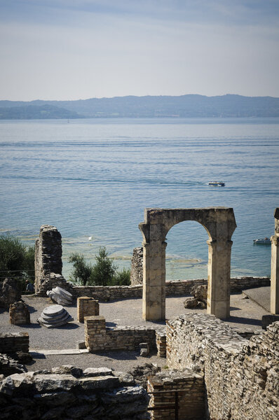 Roman ruins on Garda Lake in Sirmione, Italy