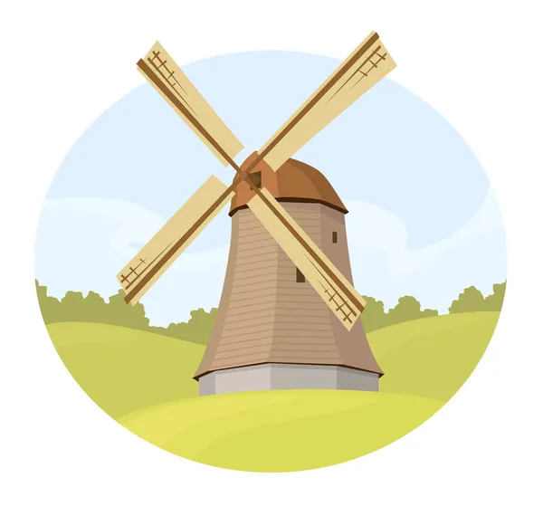 Пейзаж с ветряной мельницей — стоковый вектор