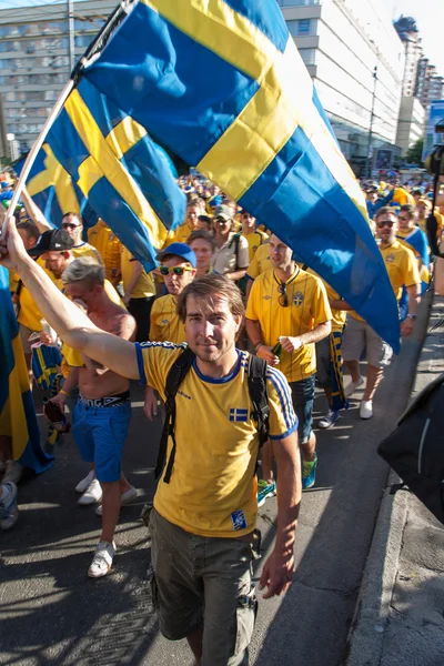 Fans der schwedischen Nationalmannschaft — Stockfoto