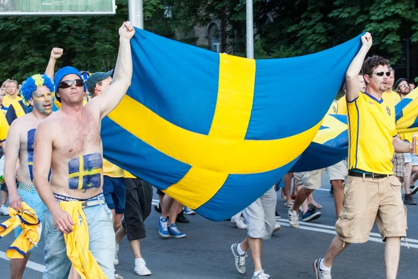 Rajongók a svéd labdarúgó-válogatott — Stock Fotó