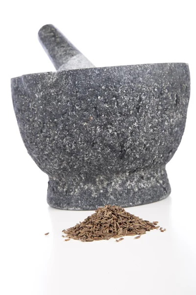 Mortar and Pestle with Fennel Seeds — Stock Photo, Image