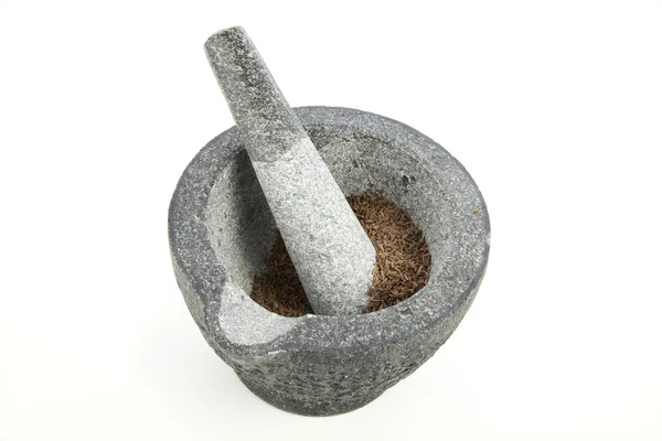 Seeds in Mortar and Pestle — Stock Photo, Image
