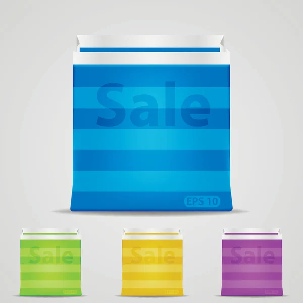 Bunte Einkaufstasche auf weißem Hintergrund mit Aufklebern — Stockvektor